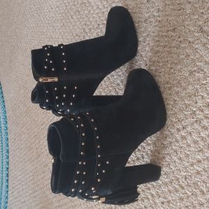 Jessica Simpson black booties with gold accents, size 8